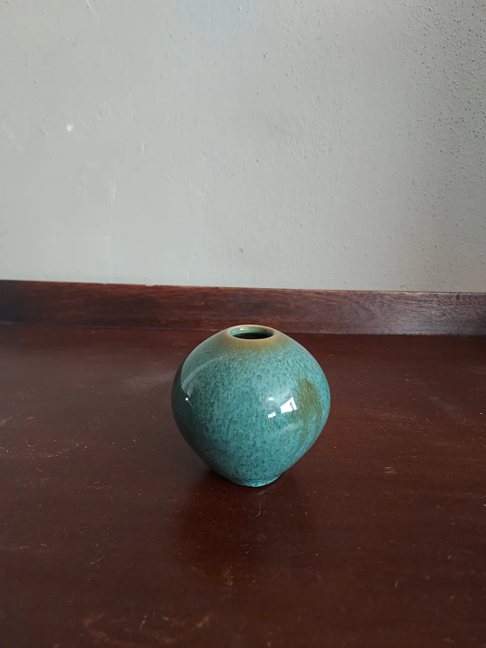 Ceramic Teal Glazed Round Vase - Home Accent